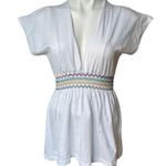 Renee C . Organic Cotton V-Neck Smocked Waist Top, Sz S Photo 6