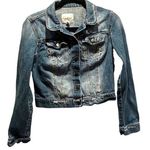 Jessica Simpson Distressed Jean Jacket Denim Jacket Size Medium Photo 0