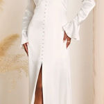 Lulus Elegant Celebration White Satin Long Sleeve Slip Maxi Dress Photo 0