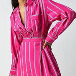 Free People  hot pink high vibration shirt dress preppy striped boho summer nwot Photo 0