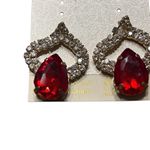 Red Crystal Teardrop Pageant Prom Gala Dangle Drop Earrings 1.25" Hypoallergenic Photo 1