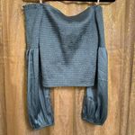 Guess  Dale Off The Shoulder Cyclone Blue Smocked Satin Top M NWT Photo 1