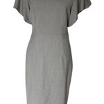 Milly  Women's Gray Flutter Sleeve Wool Sheath Dress Size 6 Office Midi Length Photo 0