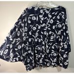 Tahari  Women's Navy Floral Print Bat Wing Blouse Size XL Photo 5