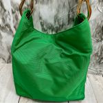 Vibrant Green Nylon Hobo Shoulder Bag Black Strap Gold Hardware Tote Bold Bright Photo 3