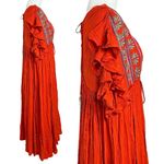 Free People Bohemian Folklore 70s Bali Embroidered Midi Dress Kimono Red Small Photo 9