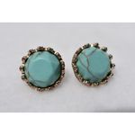 Unique Vintage  Faux Turquoise Silver Tone Crown Post Earrings Photo 1