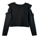 ZARA  Black Textured Cold Shoulder Ruffle Long Sleeve Top Women Size L Photo 0