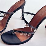 Amina Muaddi Tina Crystal Charm Sandal Satin Black Pendants Heels Photo 5