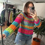 Rainbow Stripe Crochet Knit Long Sleeve Pullover Sweater Size M Photo 3