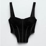 ZARA  Black Denim Corset Crop Top Size Small Photo 1