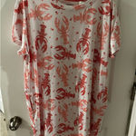 Women's Joyspun White Red Lobster Print Pajama Dress Nightgown L Photo 0