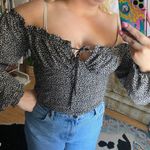 Blush Off Shoulder Printed Long Sleeve Cropped Top Black Size Small Photo 3