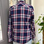 H&M Divided Navy Red White Plaid Snap Front Western Style Slim Fit Flannel Shirt Photo 3