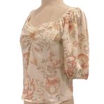 Puff Sleeve Floral Sweetheart Neck Linen Prairie Style Top Pink Size XS Photo 4