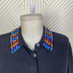 Equipment Rainbow Jeweled Collar Silk Button-Down Blouse Gray Size US Small Photo 1