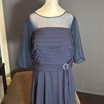 Women’s Navy Blue Pleated Chiffon Formal Dress Corset Back Sheer Sleeve Size 16W Photo 1