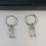 Zircon Dangle Drop Earrings for Men Women Streetwear Hip Hop Unisex Style Silver Photo 1