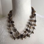 Triple strand earth tones necklace flat wooden circles boho hippie Photo 1