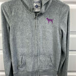 Victoria's Secret  Velour Full-Zip Hoodie Jacket Gray Small SM Pink Dog glitter Photo 0