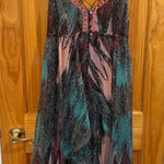 Free People  Sea Gypsy Boho Feather Print Festival Midi Dress Size Medium Photo 0