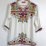 Somya Collection‎ Peasant Top Woman Small White Floral Embroidered 1/4 Sleeves Photo 0