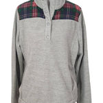 Crown & Ivy Gray Tartan Plaid Fleece Pullover Size Large Plaid Preppy Pullover Photo 0