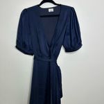 Aritzia Wilfred Lune classy navy blue satin puff sleeve wrap dress Photo 1