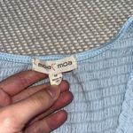 Moa Moa  Long Sleeve Clinch Tie Lettuce Trim Blue Smocked Ruched Crop Top SzM Photo 4