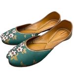 The Enache Green Floral Slip On Ballet Shoes Khussa Indian Shoes Wear EU 39 Size 8 Photo 0