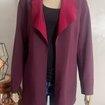 Chico's Travelers Sz 1 (Med 8-10) Open Front Jacket Deep Merlot Blazer Pockets Photo 0