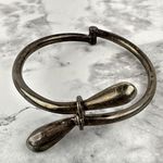 Vintage Mexico Sterling Silver Hinged Bypass Bangle Teardrop Patina Minimal Photo 0