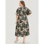 Bloomchic  Floral Lace Patchwork Pocket Ruffles Shirred Split Dress Black 12 Photo 1