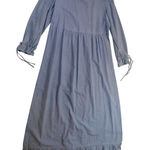 Denim Tiered Ruffle Midi Dress – Women's 12 Blue Cotton Long Sleeve Photo 0