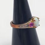 Kiran Jewelers Gold Tone White Fire Opal, Pink Topaz, & Diamond Ring (7) Photo 2