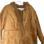 Westbound Tan Faux Suede Hooded Button Up Coat Sherpa‎ Lined Warm Jacket Outerwear L Photo 1