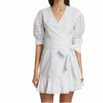 Tanya Taylor Gina Eyelet Trim Wrap Eyelet Mini Dress Ruffle Coquette Coastal Photo 4