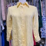 Talbots  Petites Chic Butter Yellow Long Sleeve Polo Collar Shirt Irish Linen. Photo 1