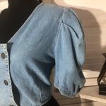 Cenzo Denim Cropped Top Puff Sleeve Light Blue Photo 6