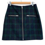 Madewell  Plaid Mini Skirt Women Size 0 Wool Blend‎ Green Blue Zipper Lined Photo 0