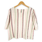 Andrew Marc MARC New York | XL | Linen Blend Multi-Color Stripe Puff Sleeve Popover Blouse Photo 3