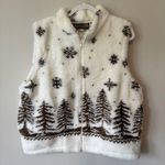 American Vintage Vintage Cobblestone Canyon Jacket Sz XL Cream Brown Vest Snow Trees USA 90s Photo 0