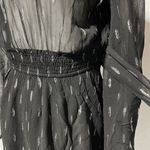 Band Of The Free New  Metallic Chiffon Bell Sleeve Mini Dress Black Silver Medium Photo 17