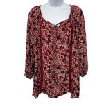Knox Rose Floral Print Tassel Drawstring Balloon Sleeve Peasant Boho Blouse Top Photo 4