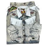Vintage 80s Acid Wash Denim Fringe Vest & Skirt Set Western Deadstock Punk EUC Blue Size M Photo 13