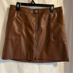 No Boundaries  Junior’s Large Faux‎ Brown Leather Front Zip Utility Mini Skirt Photo 0