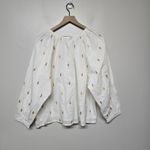 Emerson Fry India Collection Frances White Gold Print Blouse L Boho Peasant Top Size L Photo 6
