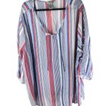 Catherines Tunic Top Lightweight Semi Sheer Cutout Sleeves Striped Blue Red 4X Photo 0