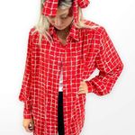 90s STUDIO COLLECTION Vintage Red White Check Button Up Shirt Scarf Set Size 14 Photo 0