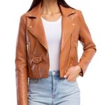 BLANK NYC  faux leather moto jacket in cognac size small. Thick skin. New Photo 0